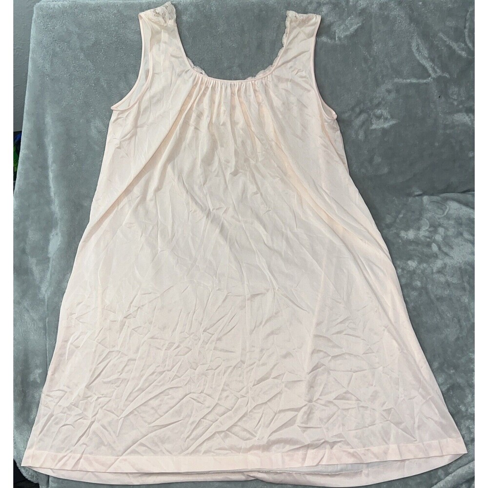 Vintage Lorraine Lingerie Night Gown Womens Medium Peach Lace Collar Silky Satin - Picture 2 of 8